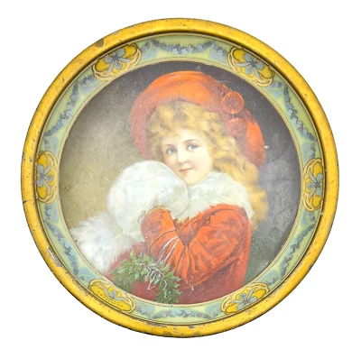 Antique c 1900 C.D. Kenny Christmas Tin Litho Art Plate Kaufmann & Strauss Co NY - Image 1 of 4