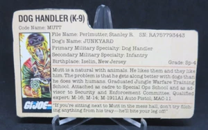 Mutt 1984 File Card GI Joe Vintage TP - Picture 1 of 2