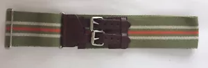 New Tommy Hilfiger Women Cotton Green Orange Stripe Wide Leather Accent S/M - Picture 1 of 11