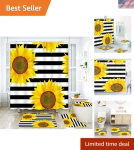 Stylish 4-Piece Bathroom Decor Set: Shower Curtain, Bath Mat & Toilet Lid Cover - Picture 1 of 9
