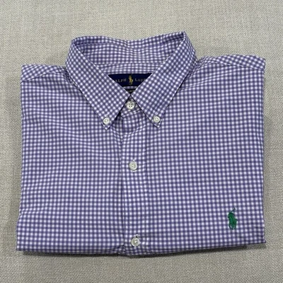Polo Ralph Lauren Grande L Calce Ajustado Algodón Elástico L/S Camisa Botón Cuadros Guinga Foto 1 de 4