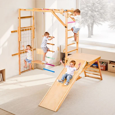 VEVOR室内游乐场丛林健身房8合1木制室内游乐场玩具套装 — 第 1/4 张图片