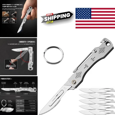 Folding Scalpel Knife with 10 Replaceable Blades Lightweight Compact Design - Image 1 of 4