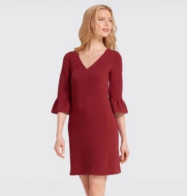 Draper James Women’s V-Neck Deep Berry Bell Sleeve Shift Dress Size 6 New $150 - Image 1 of 4