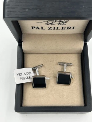 Nuevo con etiquetas. Gemelos Pal Zileri Acero Inoxidable Robo Ónix Negro Foto 1 de 4