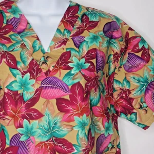 Womens Scrub Top Med 42" Autumn Leaves Acorns Medical Dental Tag Cut Cotton Poly - Picture 1 of 8