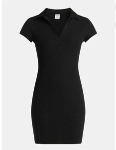 No Boundarie Damen Ripp Polo Minikleid Freizeit Schwarz Ruß Kurzarm S - Bild 1 von 4
