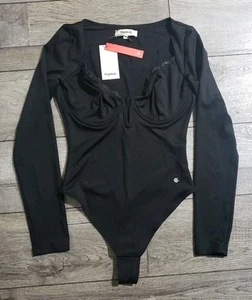 Popilush Spitze Shapewear Body Langarm tiefer VNeck Bauchkontrolle Tanga Gr. S - Bild 1 von 8