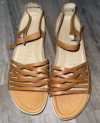 Ecco Yuma Sandals Women 42 10.5 Brown Leather Strappy Cross Strap Buckle Comfort - Image 1 of 4