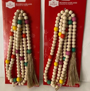 Guirnalda de cuentas de madera multicolor con borla Navidad bohemia 2pk Holiday Time - Imagen 1 de 2