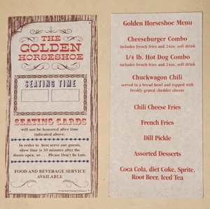 2 Disneyland Golden Hufeisen Sitzzeit/Menükarten aus den 80er Jahren, neuwertig  - Bild 1 von 2
