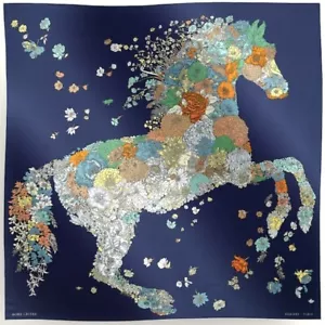 Hermes Shawl Scarf Stole Robe Legere Navy Floral Animal Silk Auth New Carre 140 - Picture 1 of 12