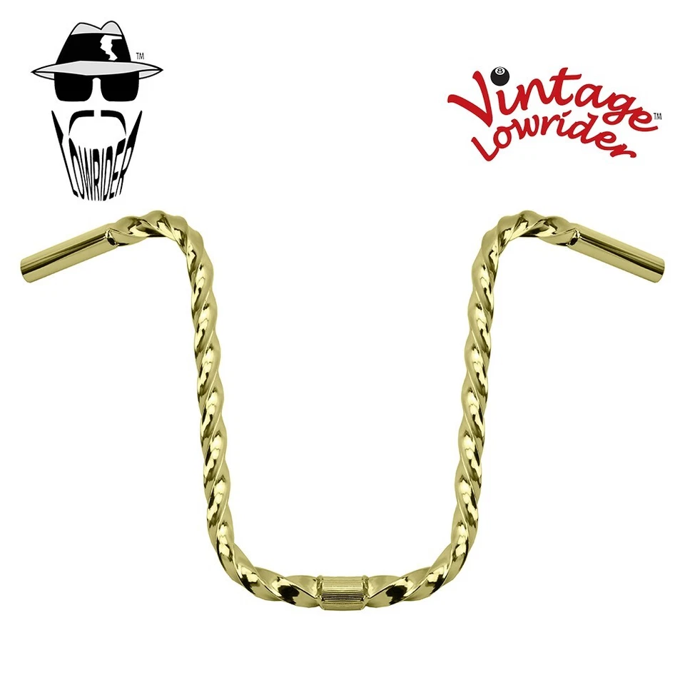 VINTAGE LOWRIDER 15" RISE ALL SQUARE TWISTED HANDLEBAR 25.4MM IN GOLD. - Image 1 of 1