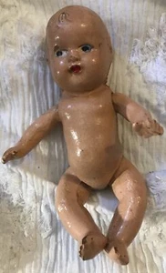 VINTAGE DOLL COMPOSITION BODY HEAD 11 INCH PAINTED FACE BABY RESTORE PARTS - Picture 1 of 4
