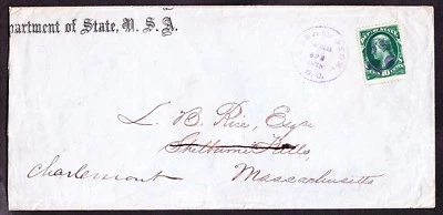 US O62 10c State Department Official on Cover w/ Violet CDS Cancel SCV $2000 - Image 1 of 2