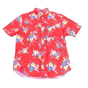 Old Navy Men’s Orange W/ Flowers Hawaiian XL Button Down Collared Shirt Slim Fit - Picture 1 of 6