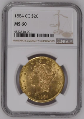 1884-CC NGC MS60 Carson City $20 Double Eagle - Image 1 of 4