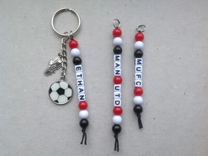 Personalised Name MANCHESTER UNITED MUFC football team colours keyring bag tag - Picture 1 of 6