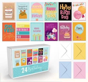 24/48 Birthday Cards Multipack Coloured Envelopes - 15 x 10.5 cm size. For All. - Picture 1 of 9