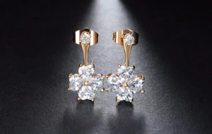Heart Lab-Created Moissanite Heart Shape Flower Design Stud Earring Gold Plated - Picture 1 of 4