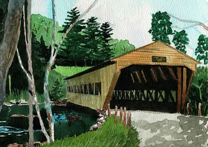 Albany Covered Bridge, NH. Summer landscape. Peter Mason watercolor art prints - Picture 1 of 1