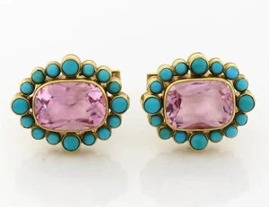 NYJEWEL 14k 18k Yellow Gold Morganite Turquoise Cufflinks - Picture 1 of 6