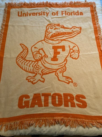 Vintage Florida Gators UF Woven Tapestry Throw Bull Gator Blanket 54x45” Cover