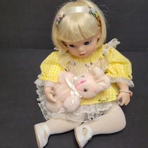 Vtg Porcelain Doll MBI 1989 9" Seated w/Rabbit 220820G - Picture 1 of 10