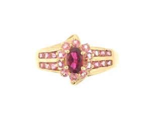 14K Yellow Gold Oval & Round Pink Tourmaline Halo Ring - Picture 1 of 7