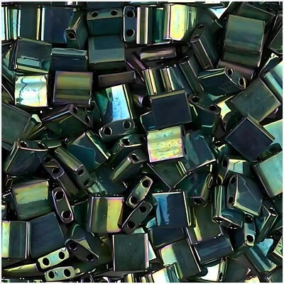 Miyuki Tila 2-Hole Square Beads 5mm Metallic Green Iris TL468 - Image 1 of 3