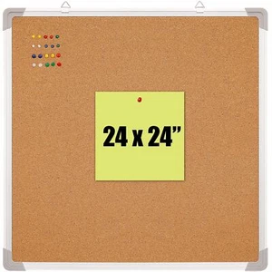 Cork Board Set - Bulletin Corkboard 24 x 24 inch Framed with 10 Thumb Tacks -... - Picture 1 of 6