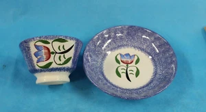 Tulip Decorated Blue Spatterware Cup & Saucer Reproduction? - Picture 1 of 3