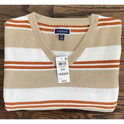 Suéter masculino Club Room listrado XXL manga longa gola V inverno marfim NOVO - Imagem 1 de 4
