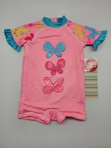 WIPPETTE Baby Girl 6M 9M One-Piece Rashguard Butterfly UPF Swim Bathing Swimsuit - Picture 1 of 5