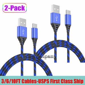 2x Long Cable Braided Type C Fast Charging Cable USB-C Rapid Cord Power Charger