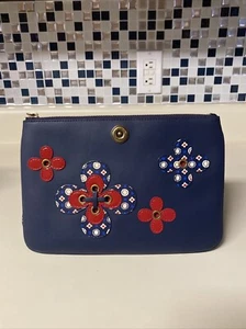 Lauren/ Ralph Lauren Millbrook Large Pouch/ Wristlet Navy, Red, Geo- $148 - Picture 1 of 8