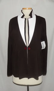 Chaqueta Blazer Misook Marrón Tejida con Borde Marfil y Acentos de Botones 1 Gancho Frontal L Nueva con Etiquetas - Imagen 1 de 4