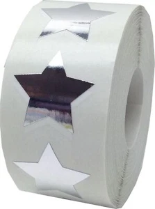 Metallic Silver Star Shape Stickers 1 Inch 500 Adhesive Labels - Picture 1 of 2