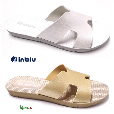 INBLU Ciabatte scalzati donna gomma mare piscina città Chips ME37 Bianco Platino