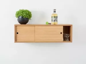 Floating Storage Cabinet with Sliding Doors Handmade in Solid White - Picture 1 of 9