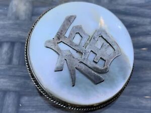 Vintage Chinese Symbol Mother of Pearl Solid Silver Brooch Pin