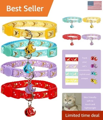 Ошейники для кошек с узором лунная звезда с отрывными застежками и колокольчиками для безопасности упаковка 4 шт. - Изображение 1 из 4