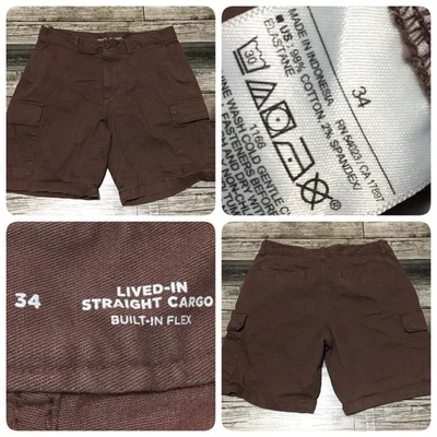 Pantalones cortos cargo rectos Old Navy Lived-In para hombre 34 marrón (entrepierna 8) flexión incorporada Foto 1 de 4