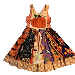 Boutique Kürbis Süßigkeiten Katzen gepunktet Herbst Halloween Patchwork Kleid 6/7 - Bild 1 von 6