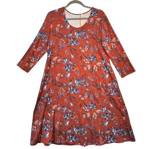 Garnet Hill rot Blumen Boho weich Jersey Strick Trapez Swing Kleid Gr 12 U-Ausschnitt - Bild 1 von 6