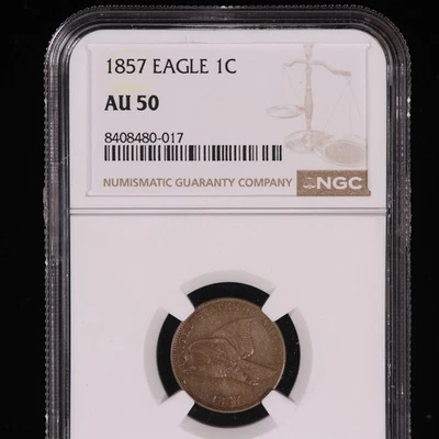 1857 FLYING EAGLE CENT ALMOST UNCIRCULATED AU50 NGC CERTIFIED ORIGINAL PENNY - Image 1 of 2