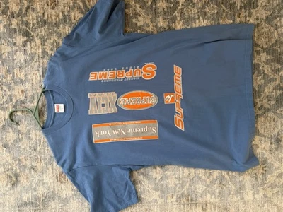 Supreme Men's Short Sleeve T-Shirt Blue Silver Orange Authentic Size l - Image 1 of 3