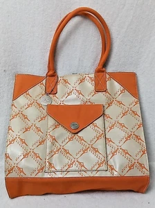 Borsa grande IZAK New York in tela rivestita arancione doppio manico tasche 14x16" - Foto 1 di 9