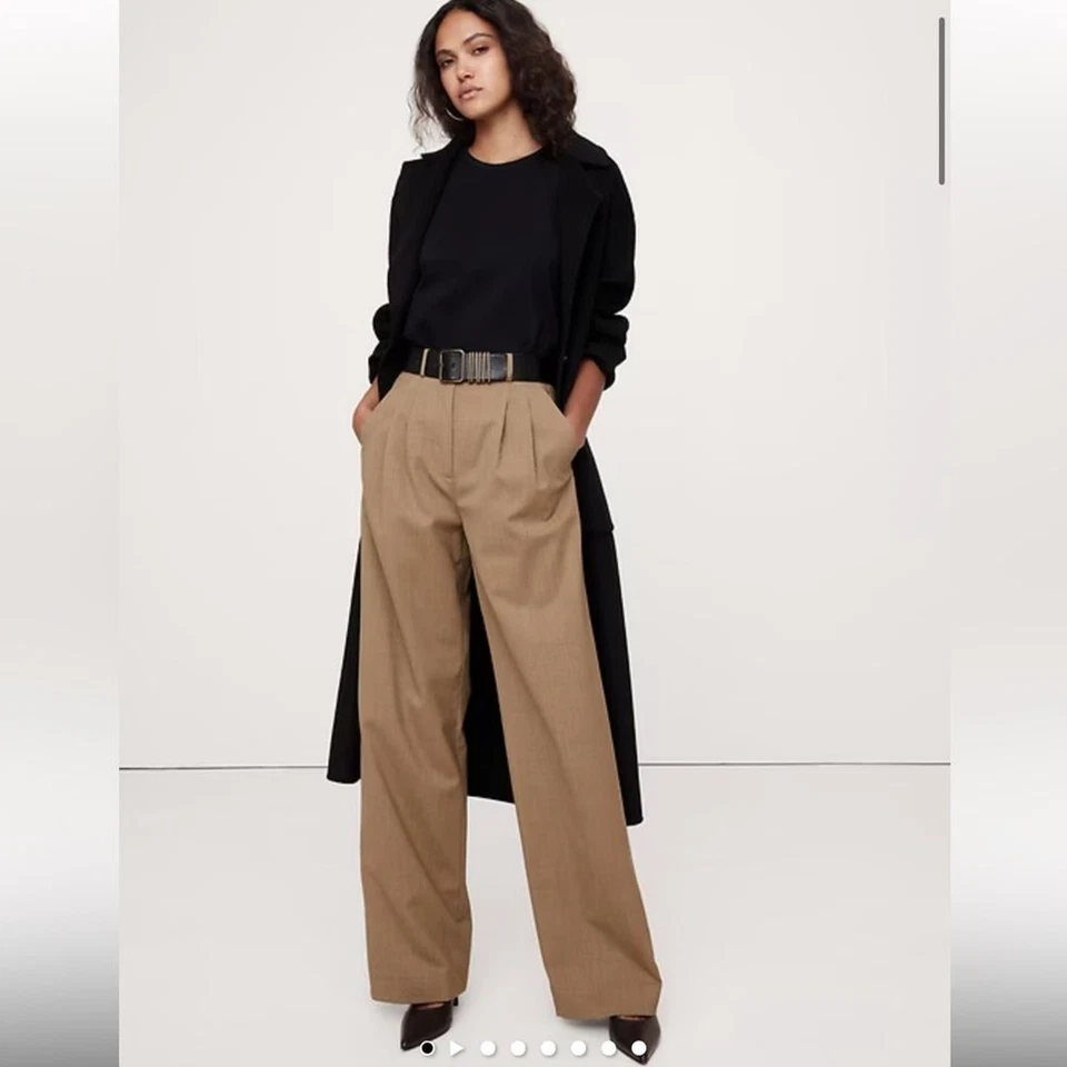 Nuevo con etiquetas Pantalón Banana Republic Soho tiro alto pierna ancha lana italiana talla 12 Foto 1 de 4