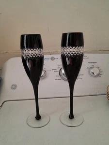 Coppia Calici Champagne Vino John Rocha Waterford Nero Cassa Taglio a Chiaro 10" - Foto 1 di 6